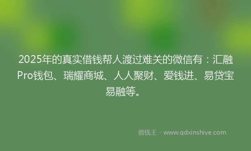 2025年的真实借钱帮人渡过难关的微信有：汇融Pro钱包、瑞耀商城、人人聚财、爱钱进、易贷宝易融等。