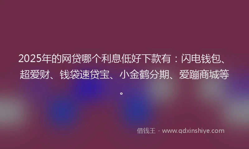 2025年的网贷哪个利息低好下款有：闪电钱包、超爱财、钱袋速贷宝、小金鹤分期、爱蹦商城等。