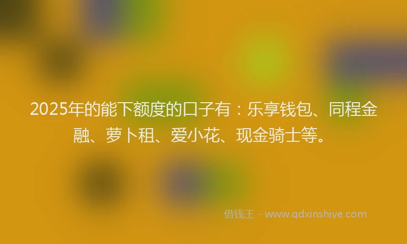 2025年的能下额度的口子有：乐享钱包、同程金融、萝卜租、爱小花、现金骑士等。