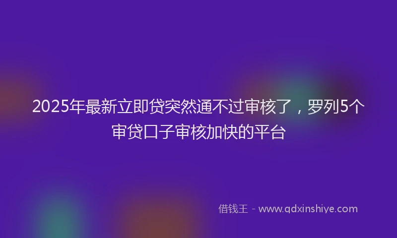 2025年最新立即贷突然通不过审核了，罗列5个审贷口子审核加快的平台