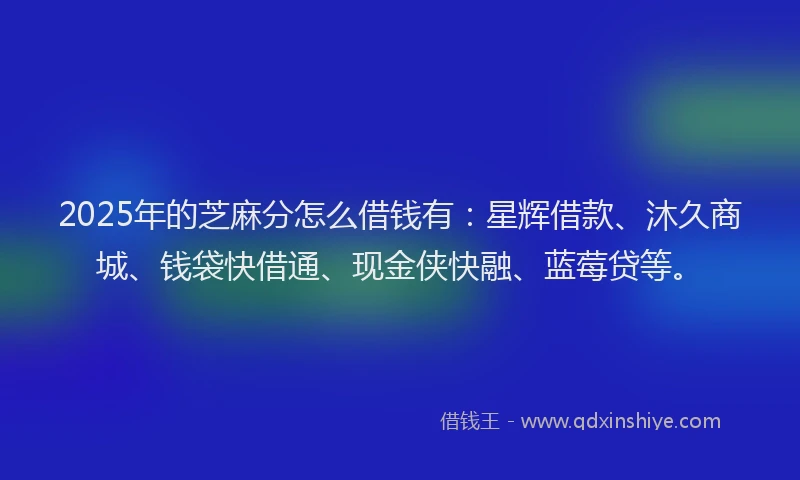 2025年的芝麻分怎么借钱有：星辉借款、沐久商城、钱袋快借通、现金侠快融、蓝莓贷等。
