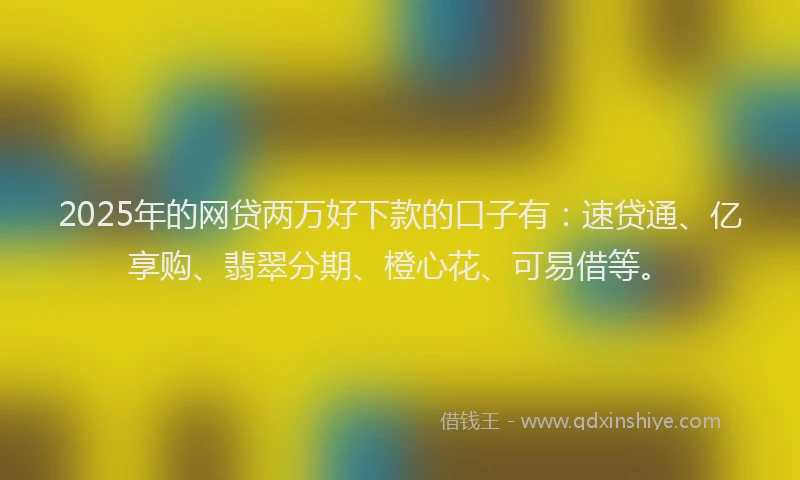 2025年的网贷两万好下款的口子有：速贷通、亿享购、翡翠分期、橙心花、可易借等。