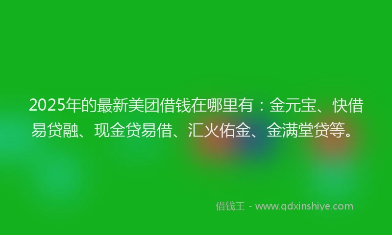 2025年的最新美团借钱在哪里有：金元宝、快借易贷融、现金贷易借、汇火佑金、金满堂贷等。
