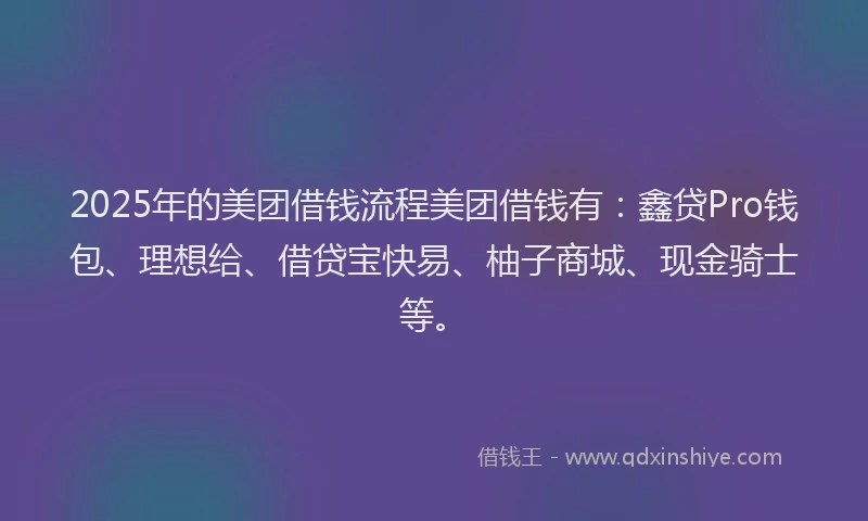 2025年的美团借钱流程美团借钱有：鑫贷Pro钱包、理想给、借贷宝快易、柚子商城、现金骑士等。