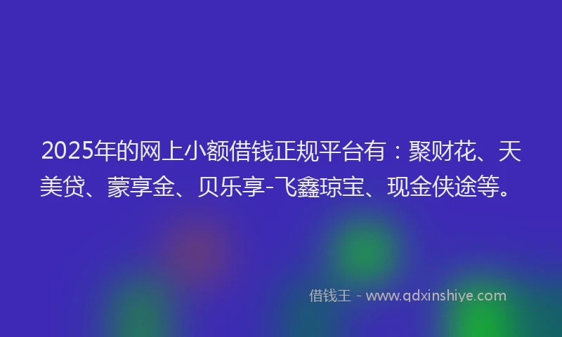 2025年的网上小额借钱正规平台有：聚财花、天美贷、蒙享金、贝乐享-飞鑫琼宝、现金侠途等。
