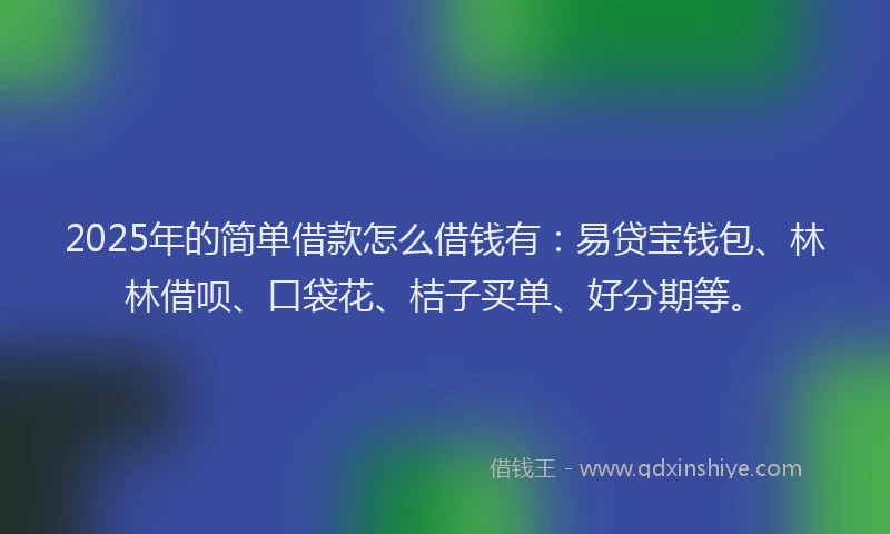 2025年的简单借款怎么借钱有：易贷宝钱包、林林借呗、口袋花、桔子买单、好分期等。