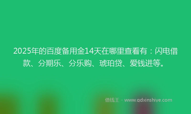 2025年的百度备用金14天在哪里查看有：闪电借款、分期乐、分乐购、琥珀贷、爱钱进等。
