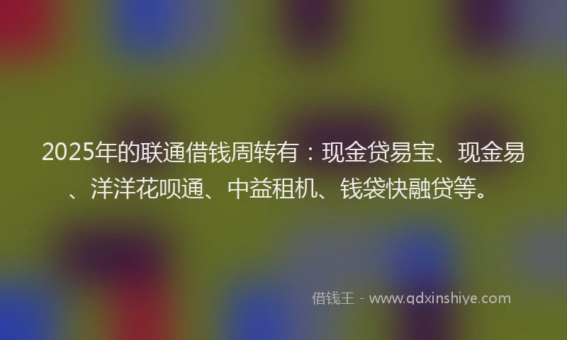 2025年的联通借钱周转有：现金贷易宝、现金易、洋洋花呗通、中益租机、钱袋快融贷等。