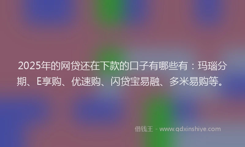 2025年的网贷还在下款的口子有哪些有：玛瑙分期、E享购、优速购、闪贷宝易融、多米易购等。