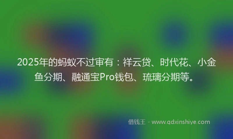 2025年的蚂蚁不过审有：祥云贷、时代花、小金鱼分期、融通宝Pro钱包、琉璃分期等。