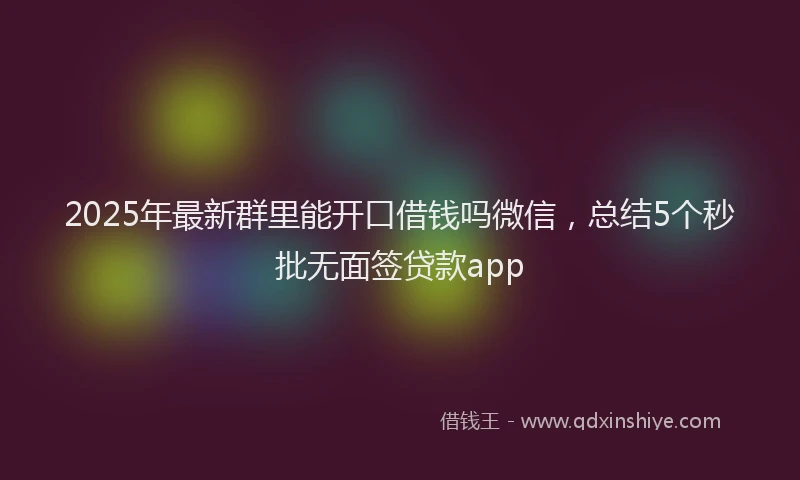 2025年最新群里能开口借钱吗微信，总结5个秒批无面签贷款app