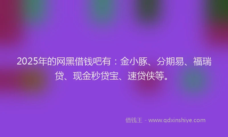 2025年的网黑借钱吧有：金小豚、分期易、福瑞贷、现金秒贷宝、速贷侠等。