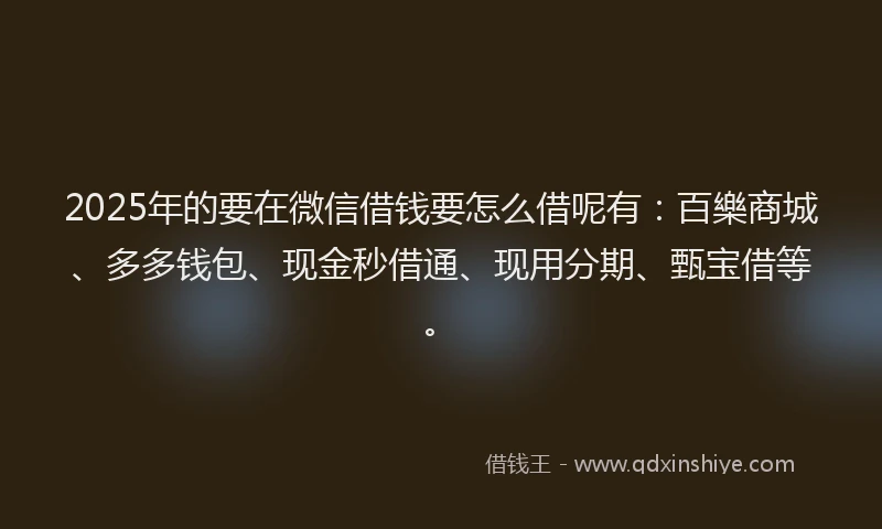2025年的要在微信借钱要怎么借呢有：百樂商城、多多钱包、现金秒借通、现用分期、甄宝借等。