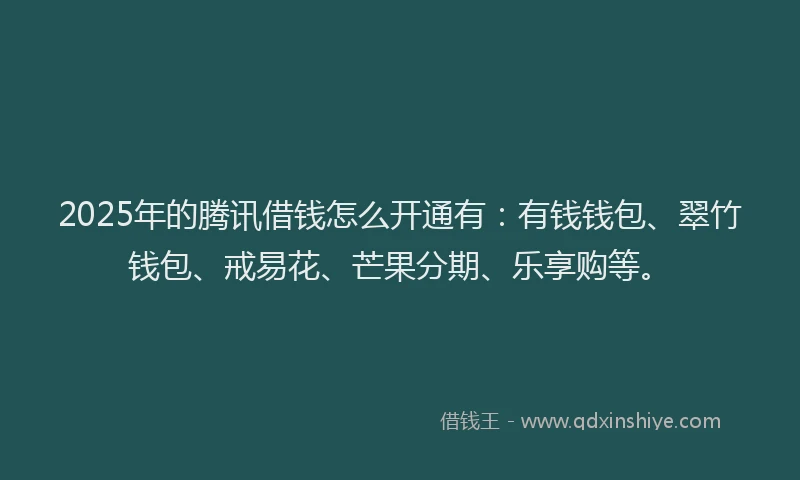 2025年的腾讯借钱怎么开通有：有钱钱包、翠竹钱包、戒易花、芒果分期、乐享购等。
