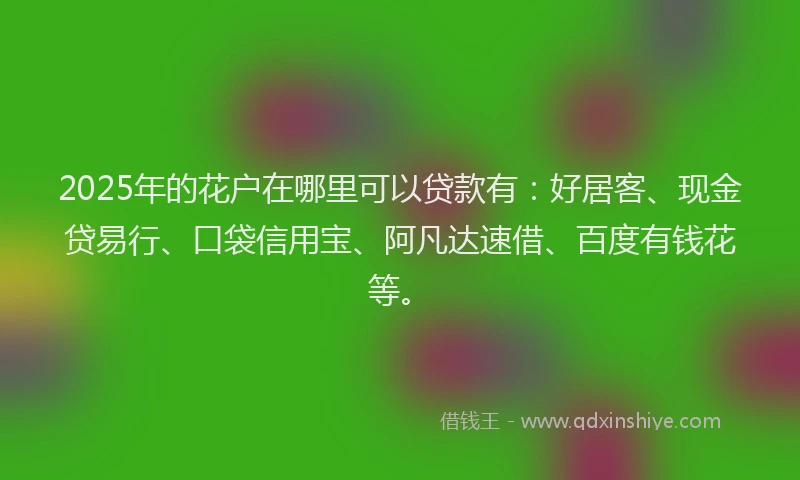 2025年的花户在哪里可以贷款有：好居客、现金贷易行、口袋信用宝、阿凡达速借、百度有钱花等。