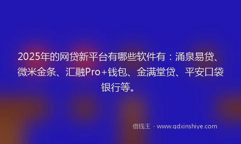 2025年的网贷新平台有哪些软件有：涌泉易贷、微米金条、汇融Pro+钱包、金满堂贷、平安口袋银行等。