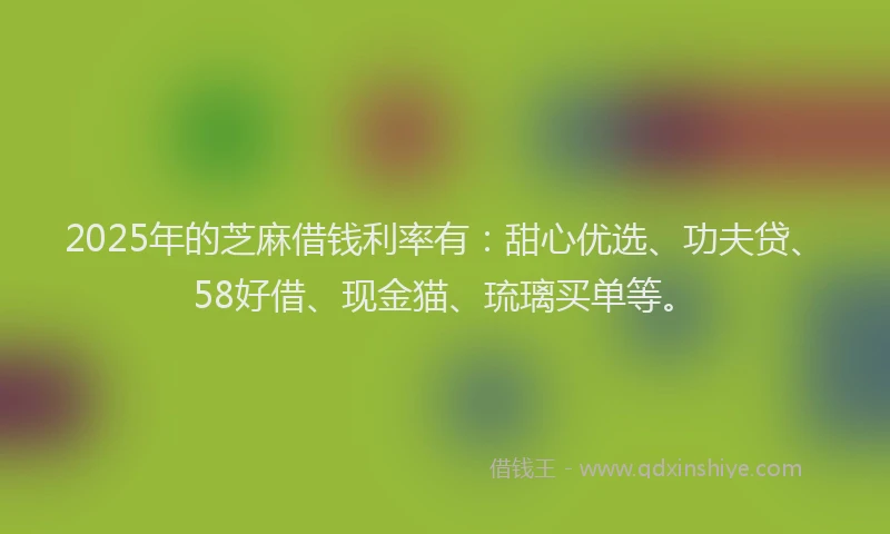 2025年的芝麻借钱利率有：甜心优选、功夫贷、58好借、现金猫、琉璃买单等。