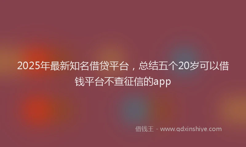 2025年最新知名借贷平台，总结五个20岁可以借钱平台不查征信的app