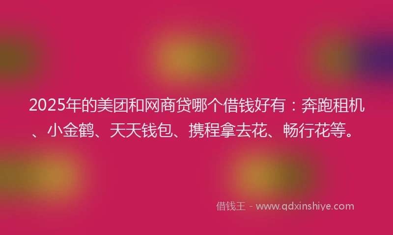 2025年的美团和网商贷哪个借钱好有：奔跑租机、小金鹤、天天钱包、携程拿去花、畅行花等。