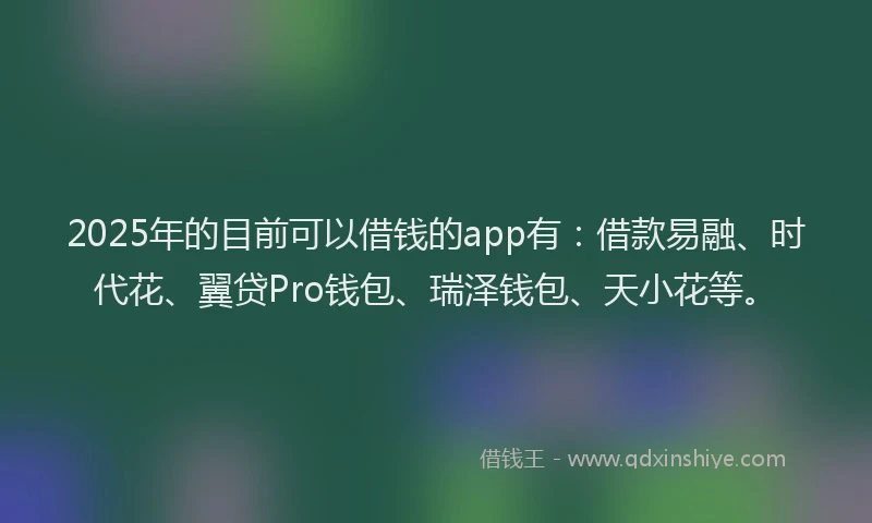 2025年的目前可以借钱的app有：借款易融、时代花、翼贷Pro钱包、瑞泽钱包、天小花等。