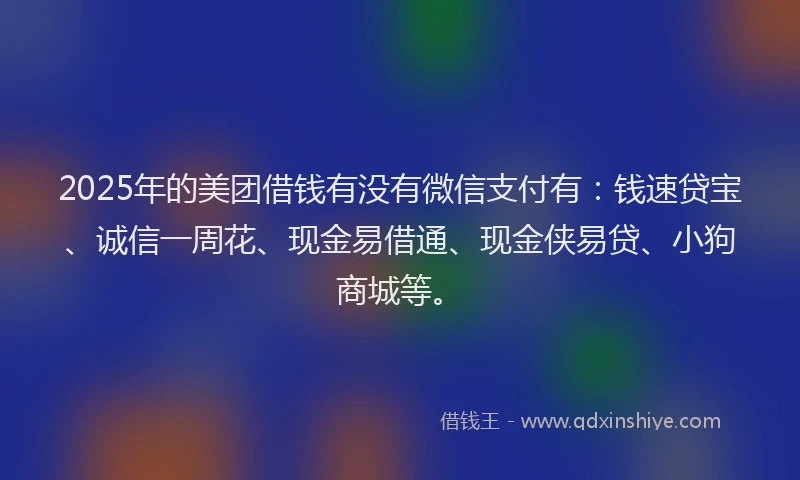2025年的美团借钱有没有微信支付有：钱速贷宝、诚信一周花、现金易借通、现金侠易贷、小狗商城等。