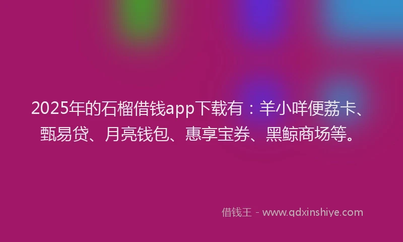 2025年的石榴借钱app下载有：羊小咩便荔卡、甄易贷、月亮钱包、惠享宝券、黑鲸商场等。