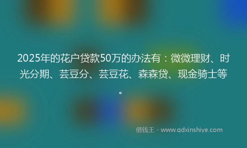 2025年的花户贷款50万的办法有：微微理财、时光分期、芸豆分、芸豆花、森森贷、现金骑士等。