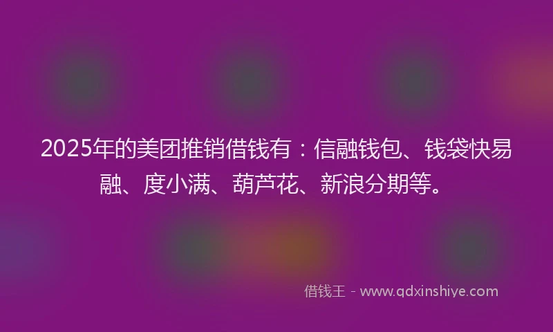 2025年的美团推销借钱有：信融钱包、钱袋快易融、度小满、葫芦花、新浪分期等。