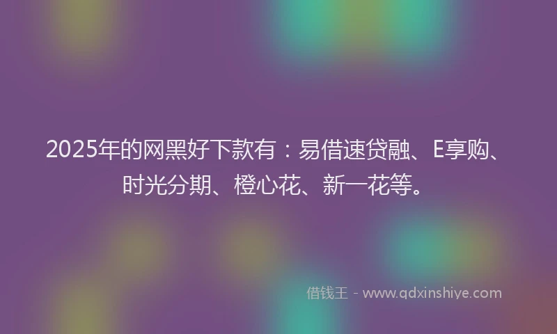 2025年的网黑好下款有：易借速贷融、E享购、时光分期、橙心花、新一花等。