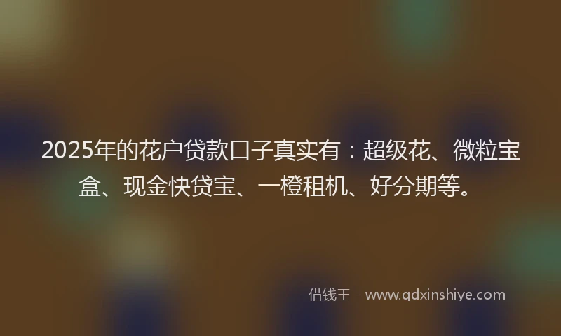 2025年的花户贷款口子真实有：超级花、微粒宝盒、现金快贷宝、一橙租机、好分期等。