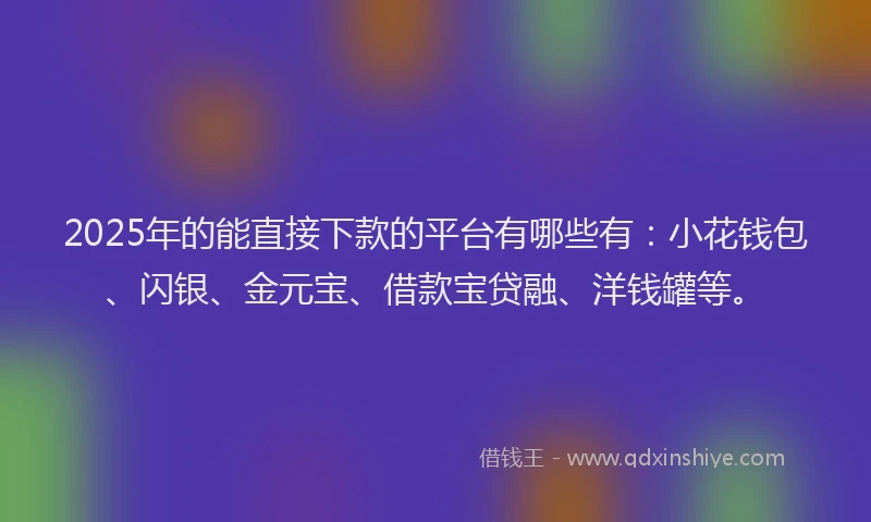 2025年的能直接下款的平台有哪些有：小花钱包、闪银、金元宝、借款宝贷融、洋钱罐等。