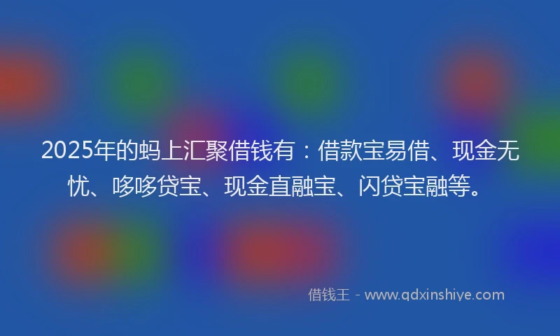 2025年的蚂上汇聚借钱有：借款宝易借、现金无忧、哆哆贷宝、现金直融宝、闪贷宝融等。