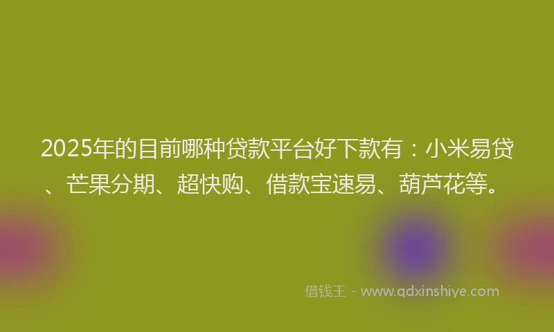 2025年的目前哪种贷款平台好下款有：小米易贷、芒果分期、超快购、借款宝速易、葫芦花等。