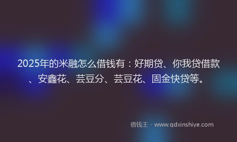 2025年的米融怎么借钱有：好期贷、你我贷借款、安鑫花、芸豆分、芸豆花、固金快贷等。