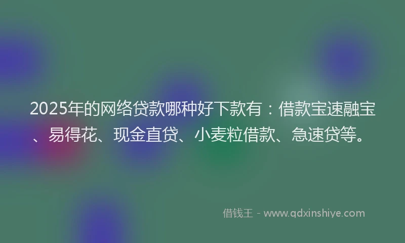 2025年的网络贷款哪种好下款有：借款宝速融宝、易得花、现金直贷、小麦粒借款、急速贷等。