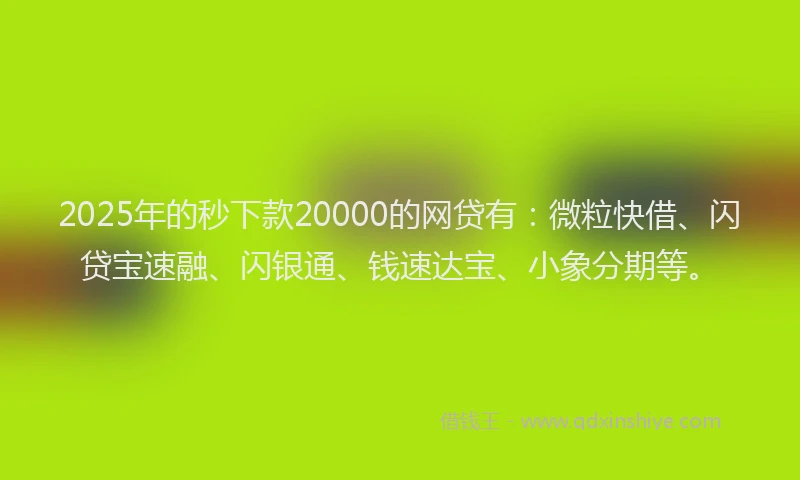 2025年的秒下款20000的网贷有：微粒快借、闪贷宝速融、闪银通、钱速达宝、小象分期等。