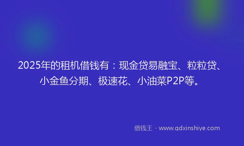 2025年的租机借钱有：现金贷易融宝、粒粒贷、小金鱼分期、极速花、小油菜P2P等。