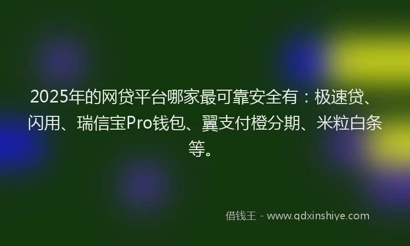 2025年的网贷平台哪家最可靠安全有：极速贷、闪用、瑞信宝Pro钱包、翼支付橙分期、米粒白条等。