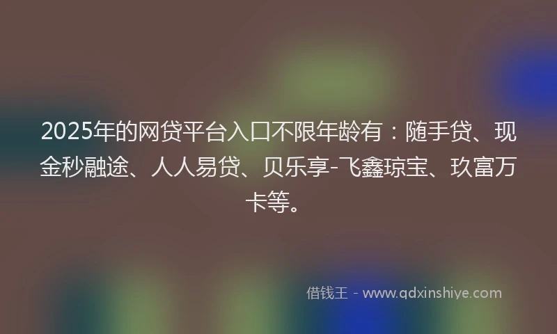 2025年的网贷平台入口不限年龄有：随手贷、现金秒融途、人人易贷、贝乐享-飞鑫琼宝、玖富万卡等。