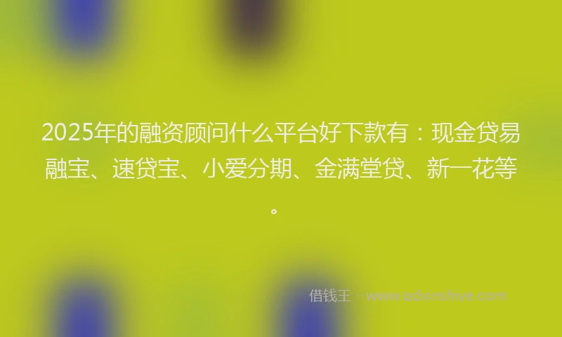 2025年的融资顾问什么平台好下款有：现金贷易融宝、速贷宝、小爱分期、金满堂贷、新一花等。