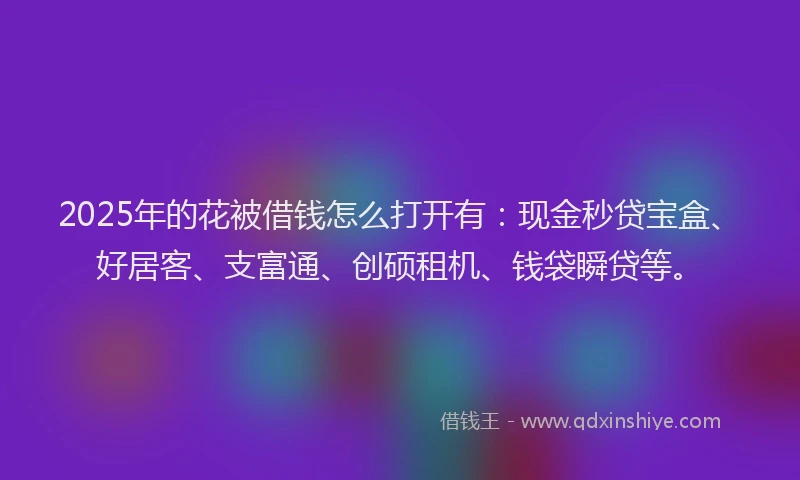 2025年的花被借钱怎么打开有：现金秒贷宝盒、好居客、支富通、创硕租机、钱袋瞬贷等。