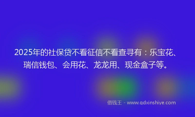 2025年的社保贷不看征信不看查寻有：乐宝花、瑞信钱包、会用花、龙龙用、现金盒子等。