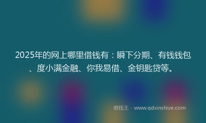 2025年的网上哪里借钱有：瞬下分期、有钱钱包、度小满金融、你我易借、金钥匙贷等。