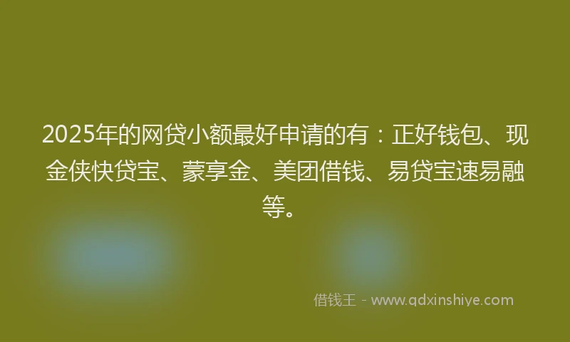 2025年的网贷小额最好申请的有：正好钱包、现金侠快贷宝、蒙享金、美团借钱、易贷宝速易融等。