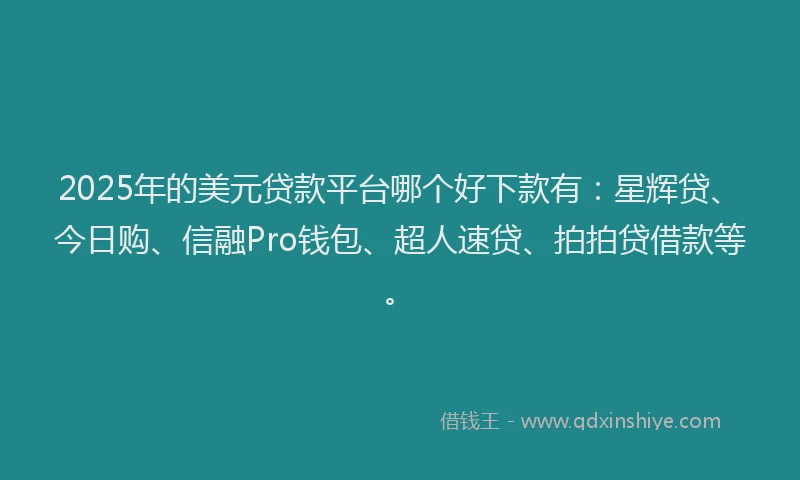 2025年的美元贷款平台哪个好下款有：星辉贷、今日购、信融Pro钱包、超人速贷、拍拍贷借款等。