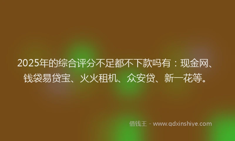 2025年的综合评分不足都不下款吗有：现金网、钱袋易贷宝、火火租机、众安贷、新一花等。