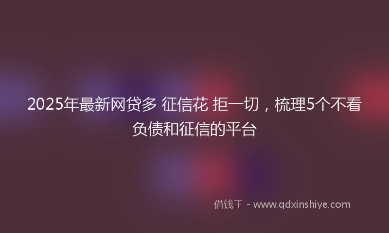 2025年最新网贷多 征信花 拒一切，梳理5个不看负债和征信的平台