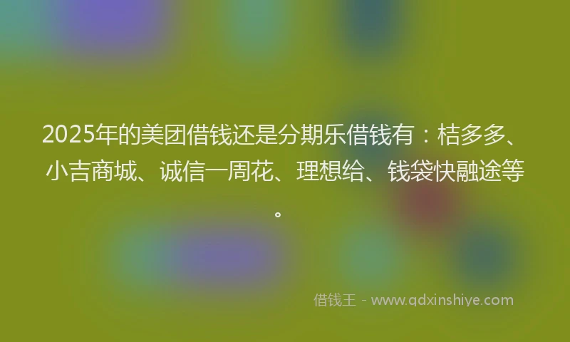 2025年的美团借钱还是分期乐借钱有：桔多多、小吉商城、诚信一周花、理想给、钱袋快融途等。