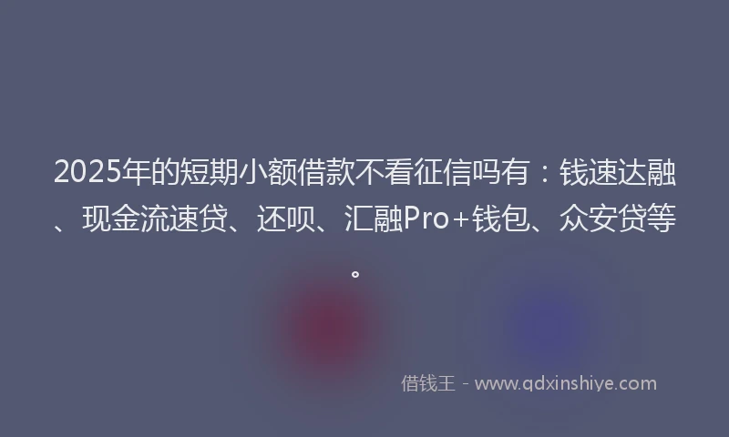 2025年的短期小额借款不看征信吗有：钱速达融、现金流速贷、还呗、汇融Pro+钱包、众安贷等。