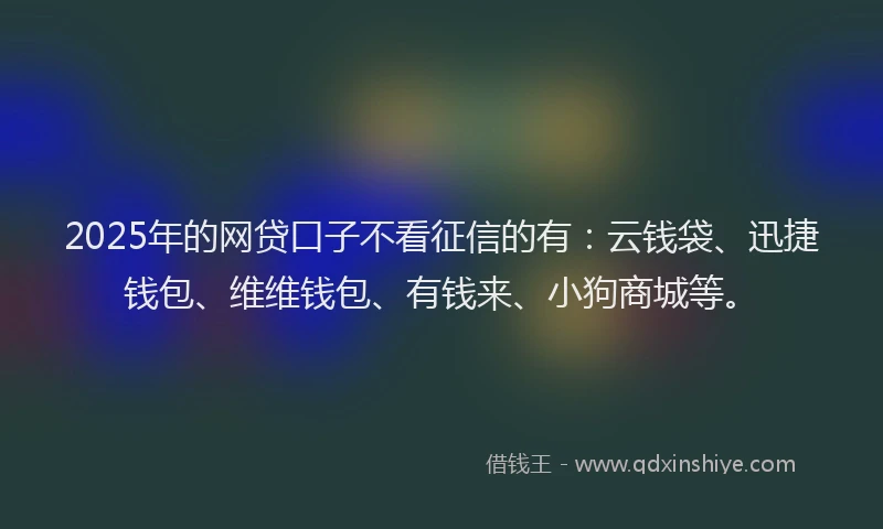 2025年的网贷口子不看征信的有：云钱袋、迅捷钱包、维维钱包、有钱来、小狗商城等。